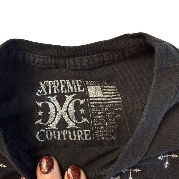 Xtreme Couture Affliction T Shirt Black Skull Skeleton All Over Print Sz Medium - Picture 7 of 11